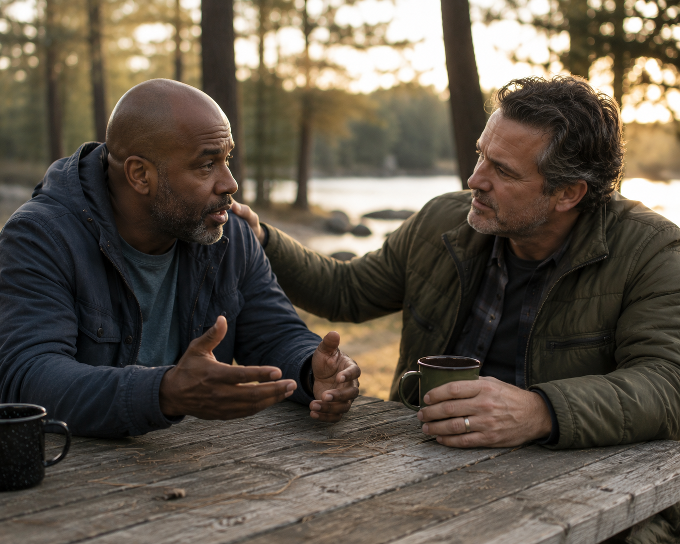 Two men talking